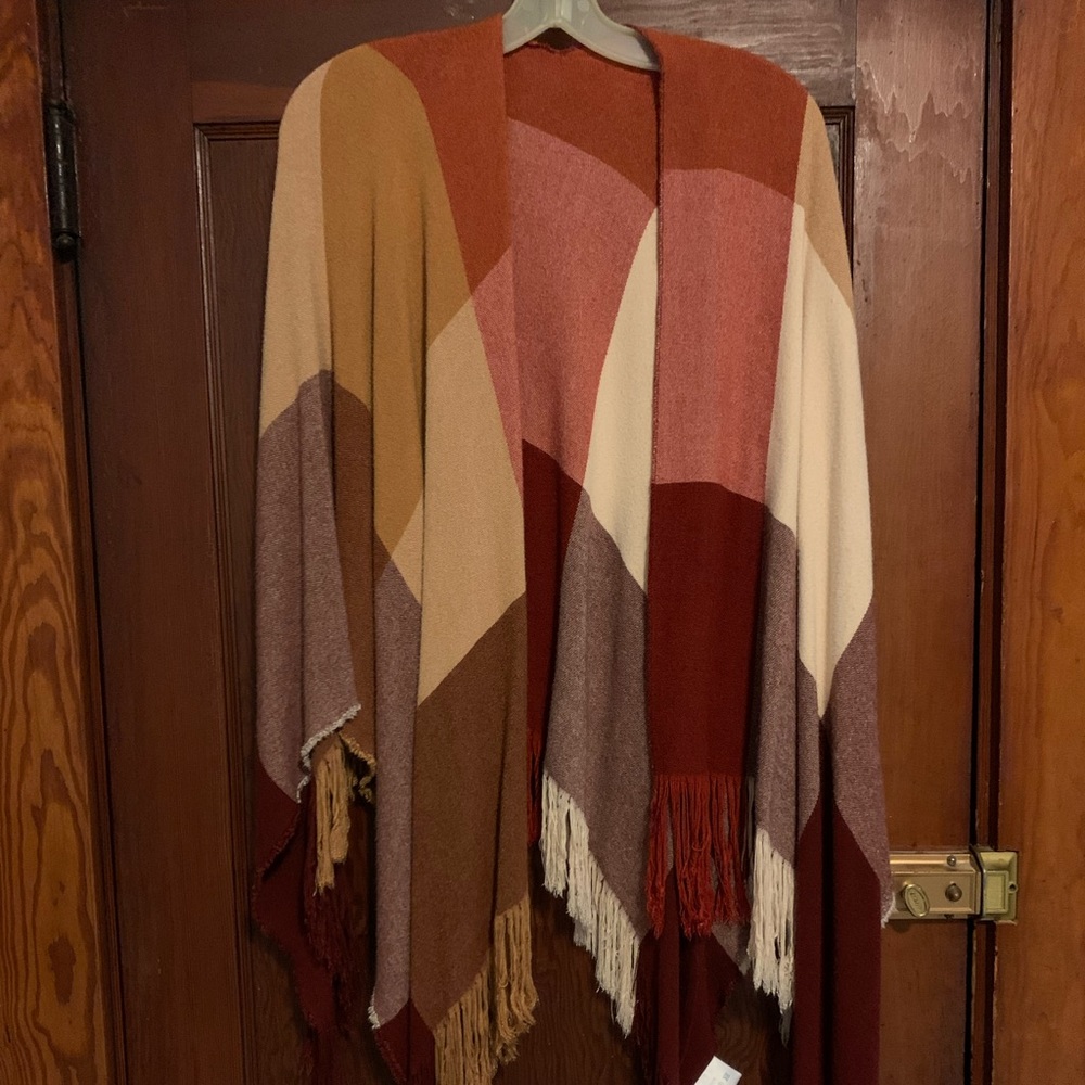 Causebox Siizu Cranberry Plaid poncho.